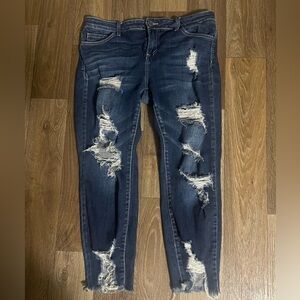 Cello Dark Blue Distressed Skinny Jeans
